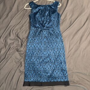Banana Republic Dress Size 0 Sheath Satin Professional Blue Black Low Back